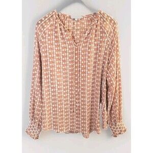 Walter Baker Poet  Blouse Women Large Pink Brown Tie Neckline Cuff Sleeve